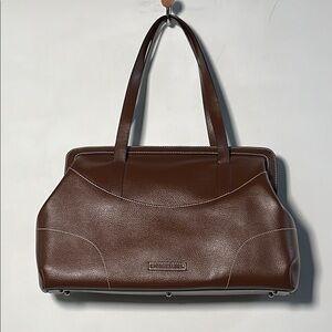 BCBGMAXAZRIA Brown Leather Structured Carryall/Satchel Top 9" Handle Zip Career